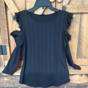 Elegant Black Ruffle Sleeve Top with shoulder cutout’s